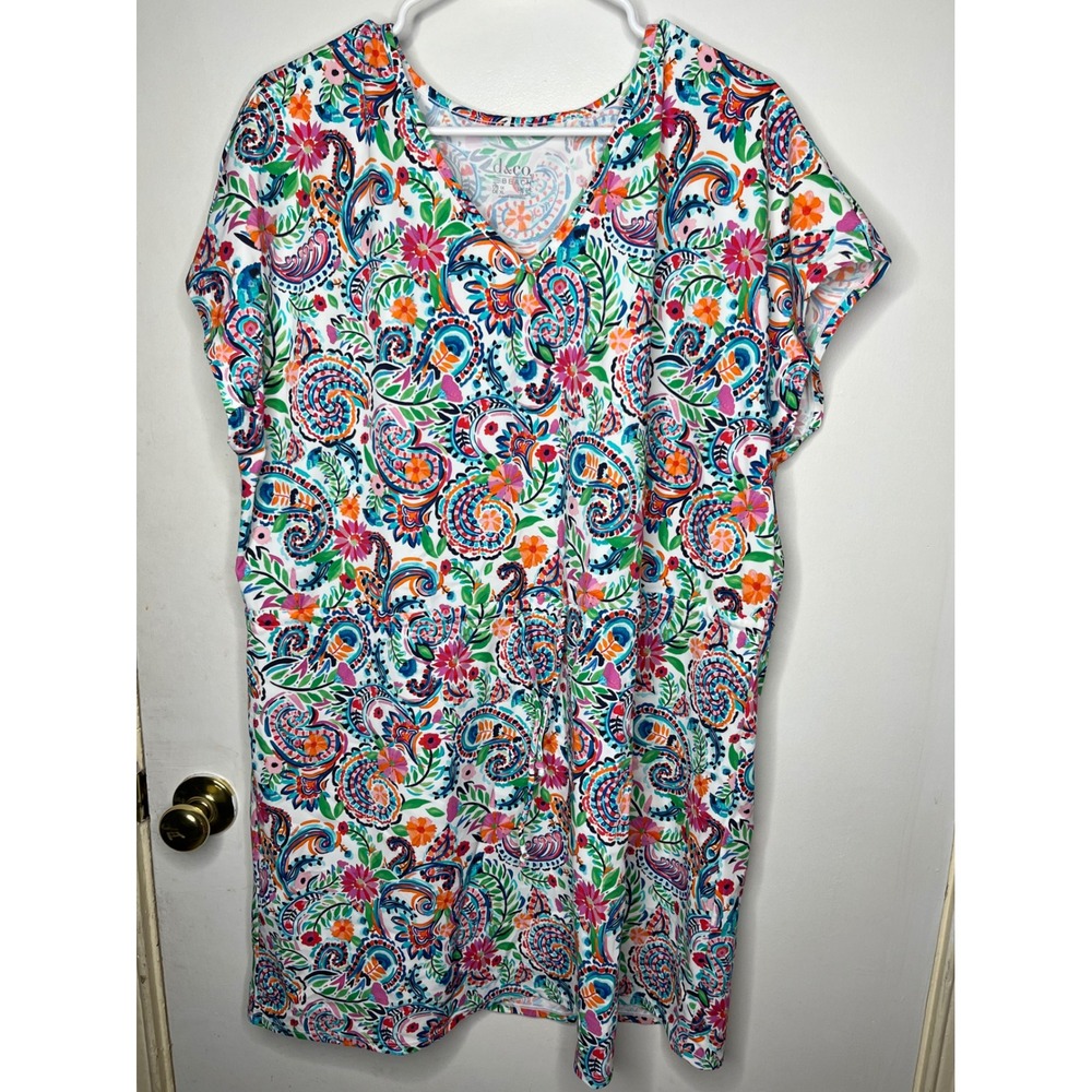 D&Co Beach Paisley‎ Floral Print Tunic Dress Women's Plus Size 1X